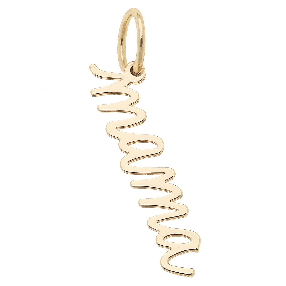 Mama Cursive Script Charm in Shiny Gold