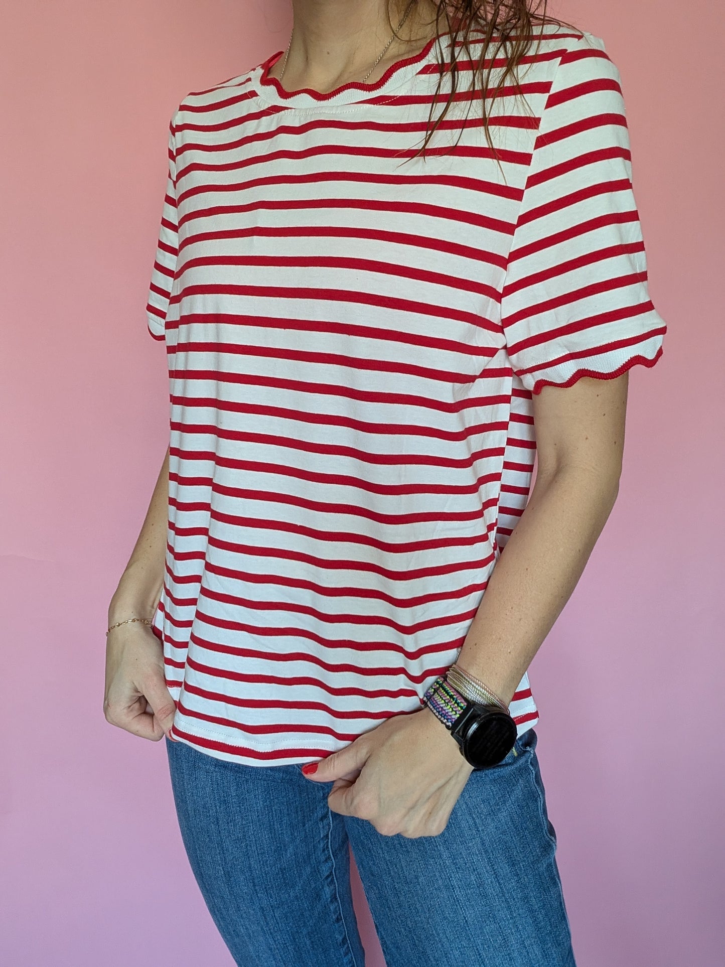 Cherry Scallop Striped Tee