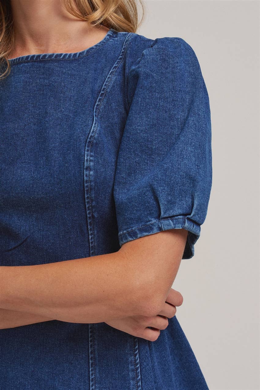 The Clara Puff-Sleeve Denim Mini Dress
