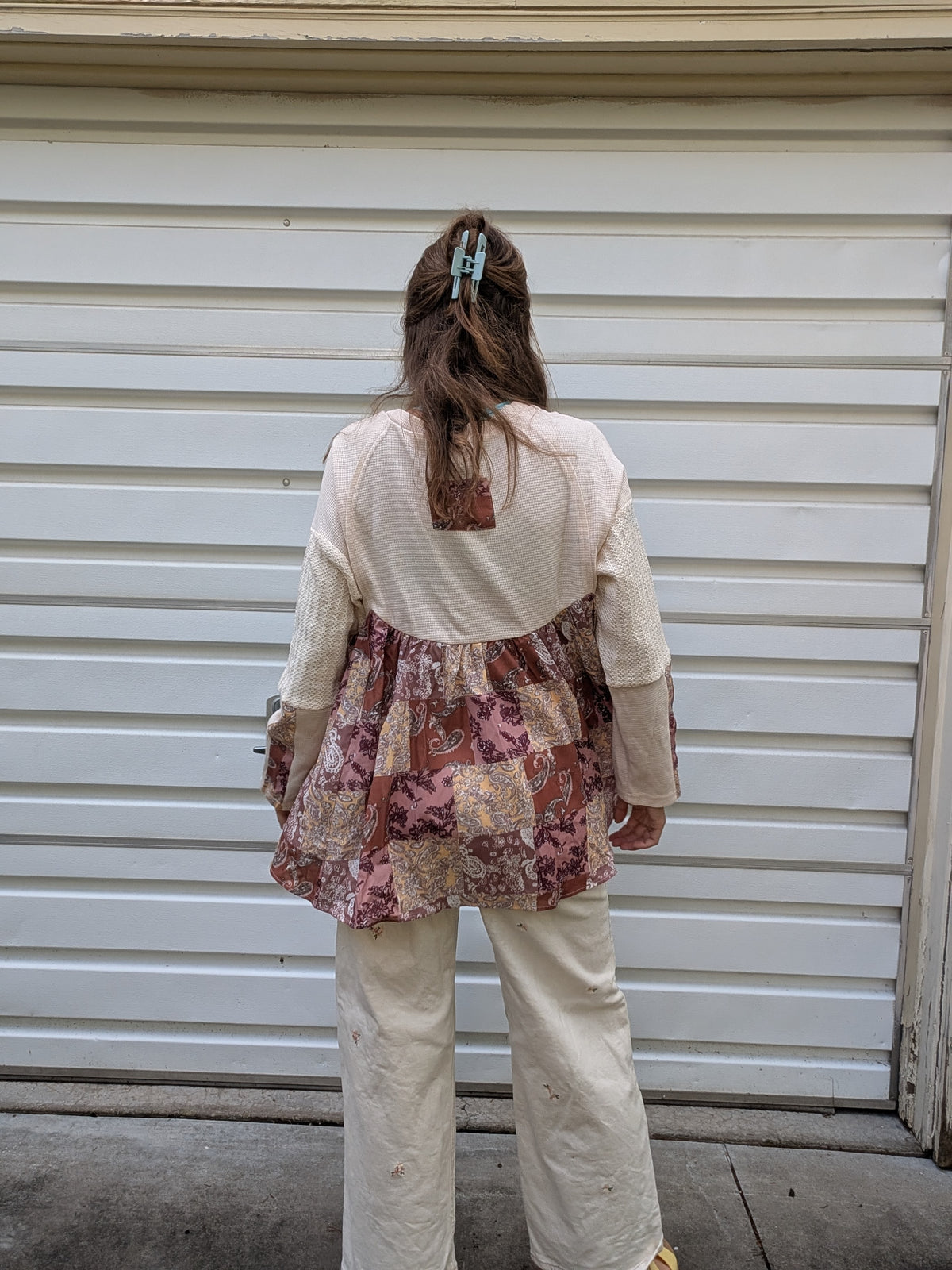 Wildflower Road Waffle & Paisley Babydoll Top