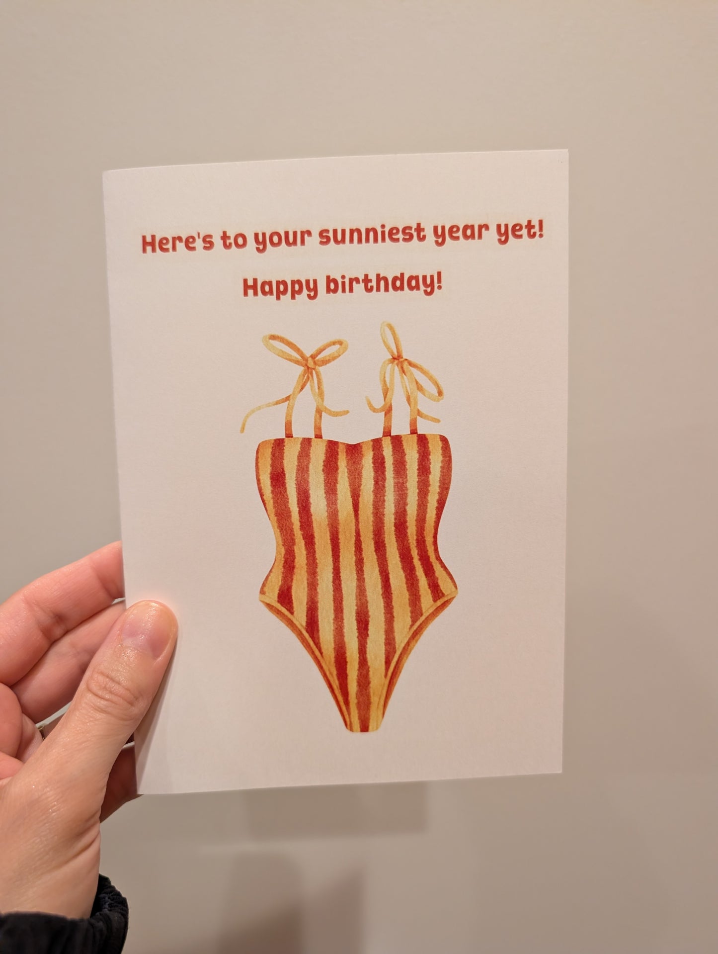 Sunniest Year Yet Striped Swimsuit - Greeting Card
