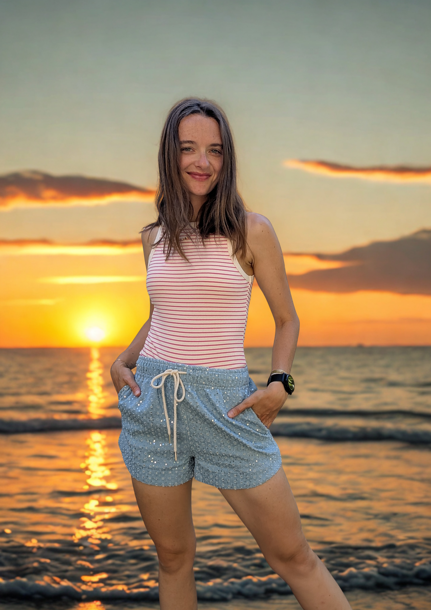 Sequined Denim Shorts