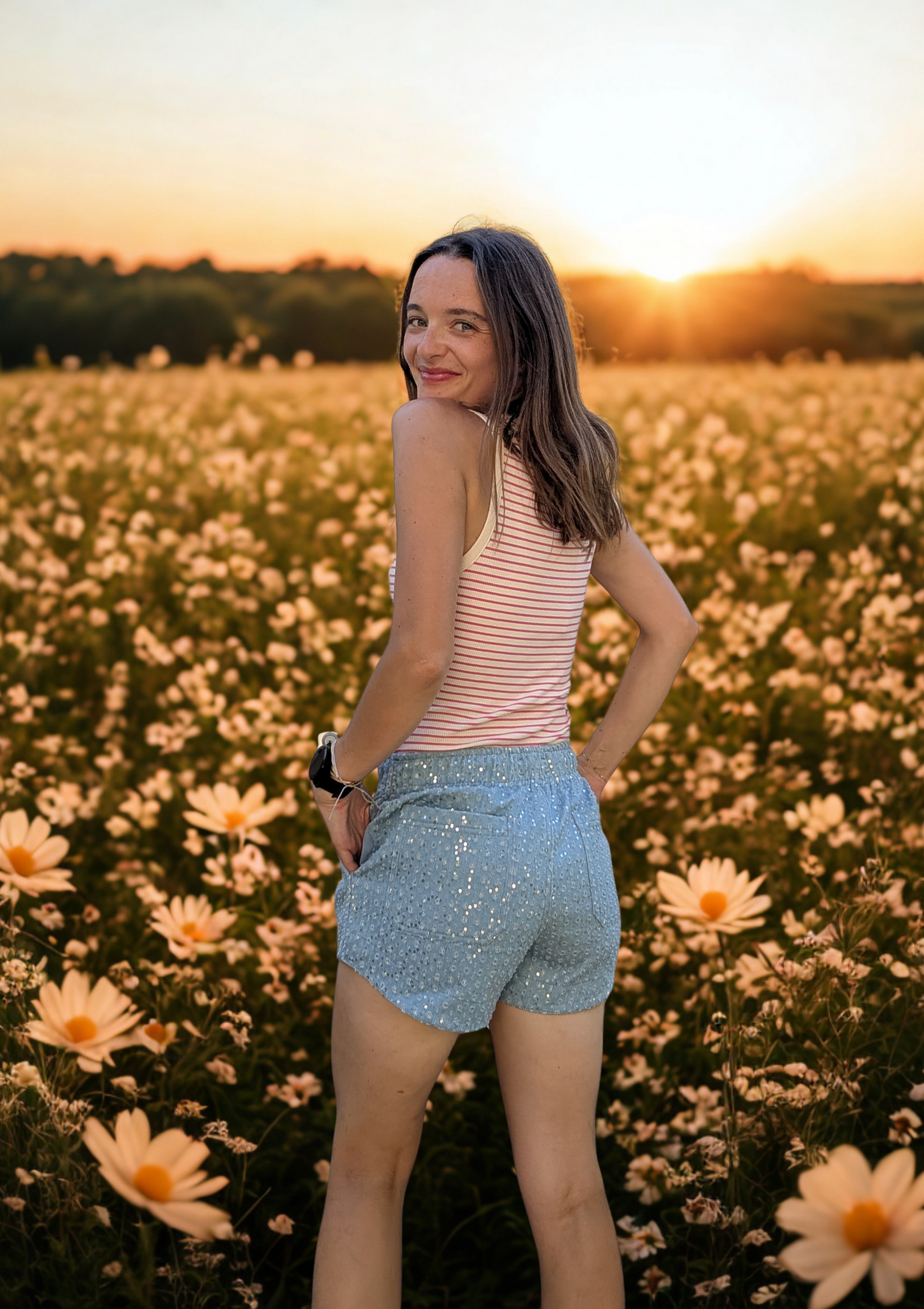 Sequined Denim Shorts