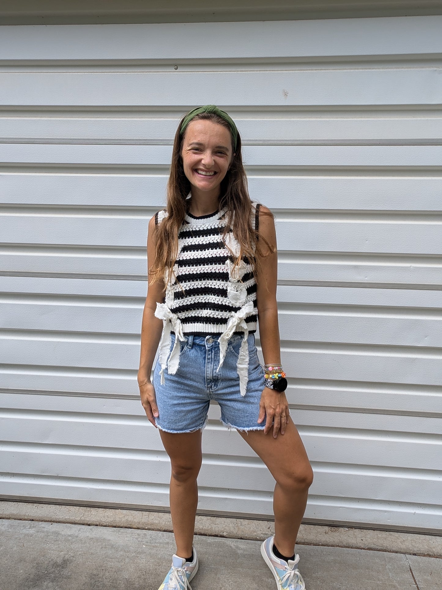 Monochrome Striped Bow Sweater Vest
