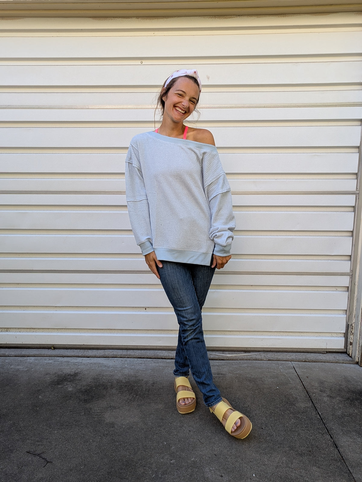 Periwinkle Breeze Waffle Knit Pullover