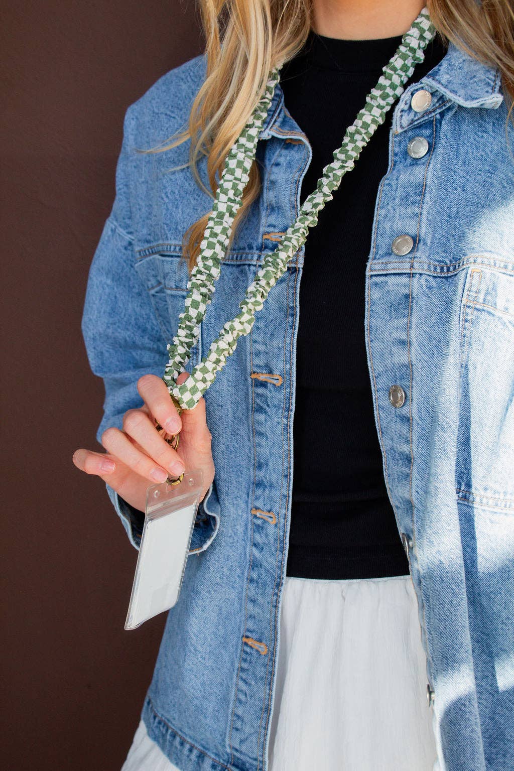 Earthy Green Checked Lanyard