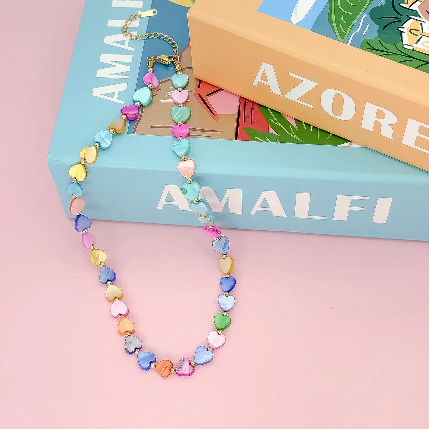 RAINBOW - Multi Heart Stone Necklace