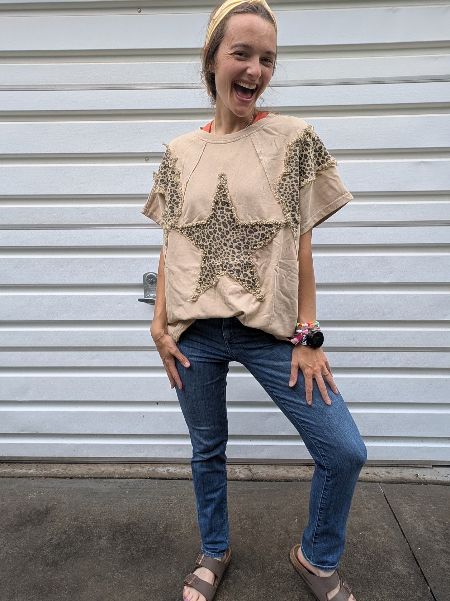 Studded Leopard Star Patchwork Top