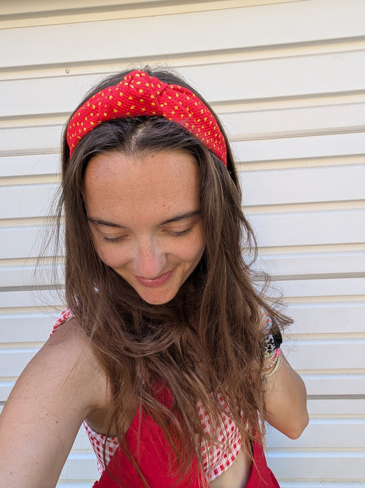 Red & Yellow Polka Dot Knotted Headband