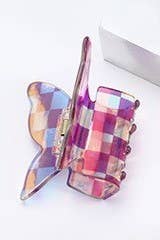 CHECKER BUTTERFLY HOLOGRAPHIC HAIR CLAW CLIP