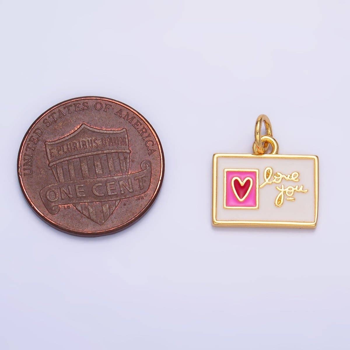 "Love You" Script Enamel Post Card Charm