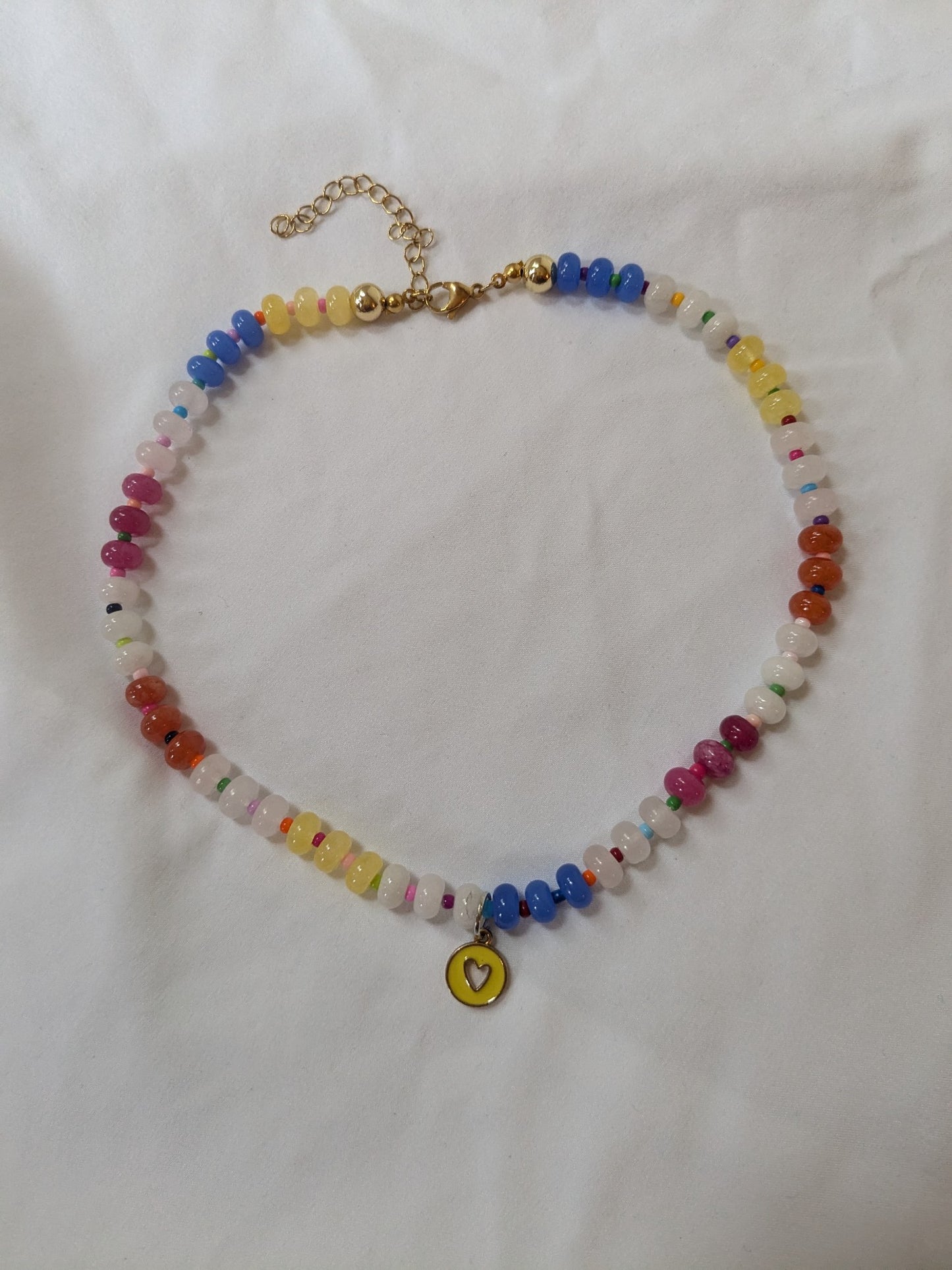 Vibrant Multicolor Gemstone Necklace with Yellow Heart Charm! 🌟