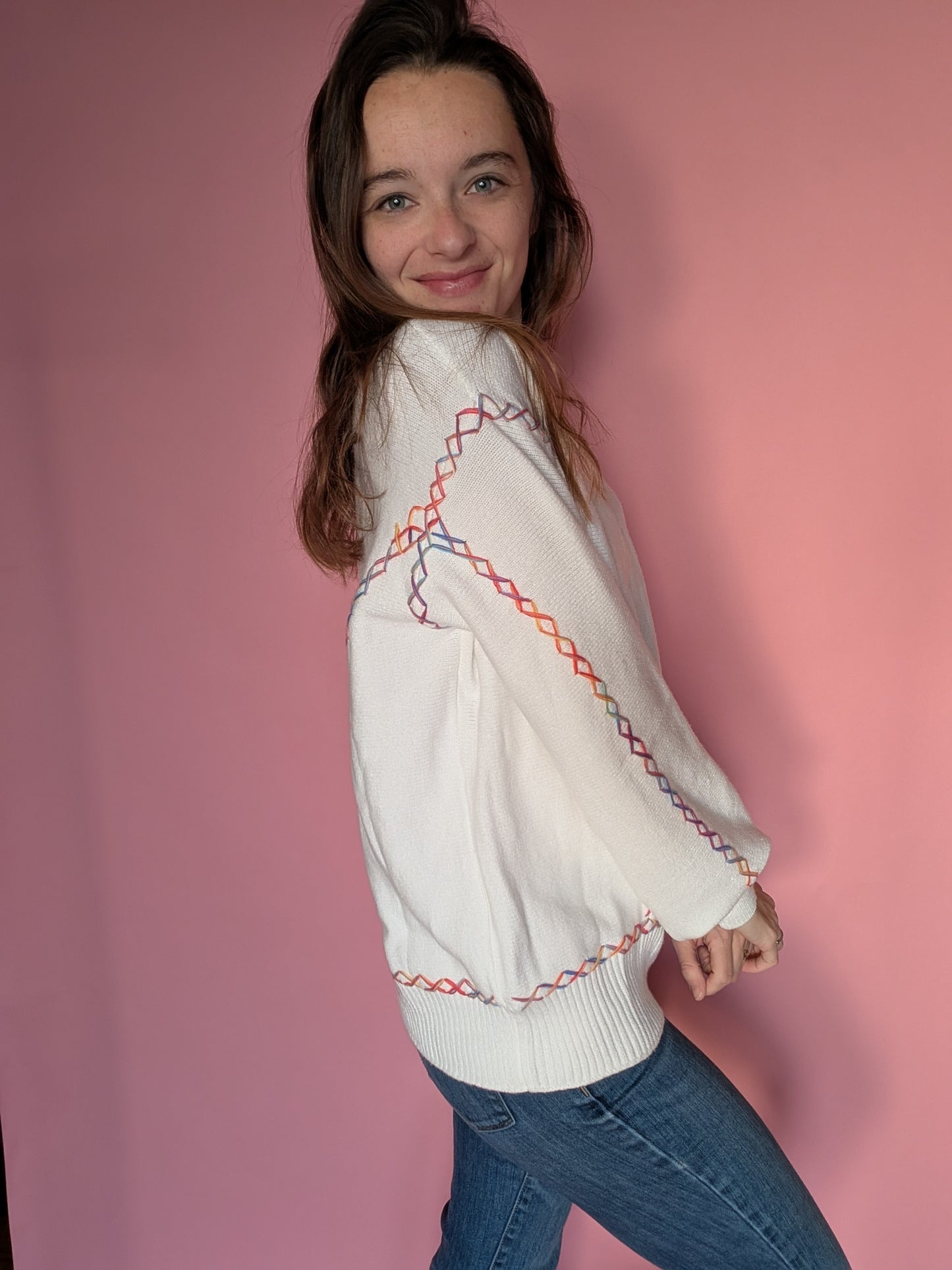 Rainbow Cross Stitch Sweater