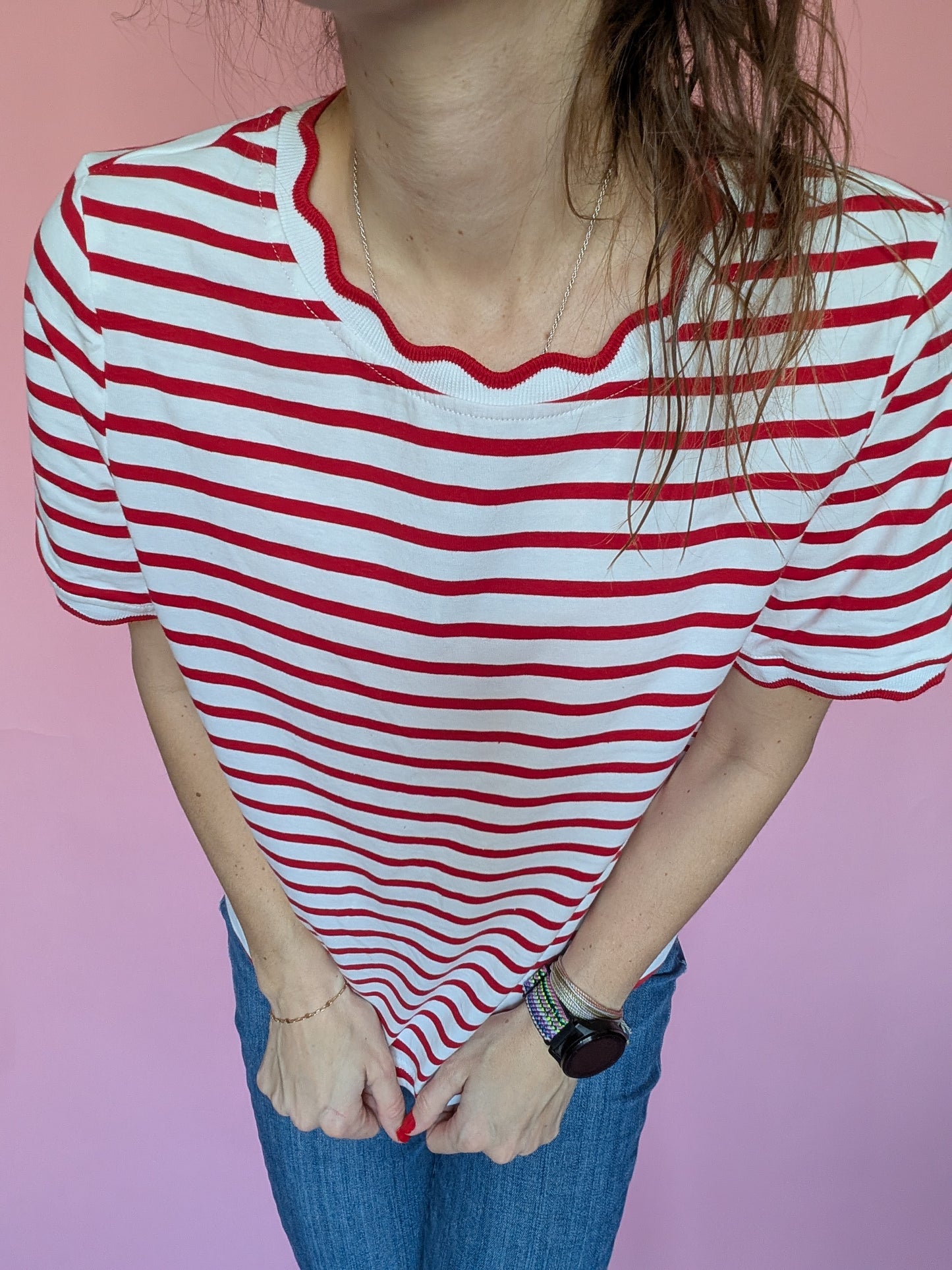 Cherry Scallop Striped Tee
