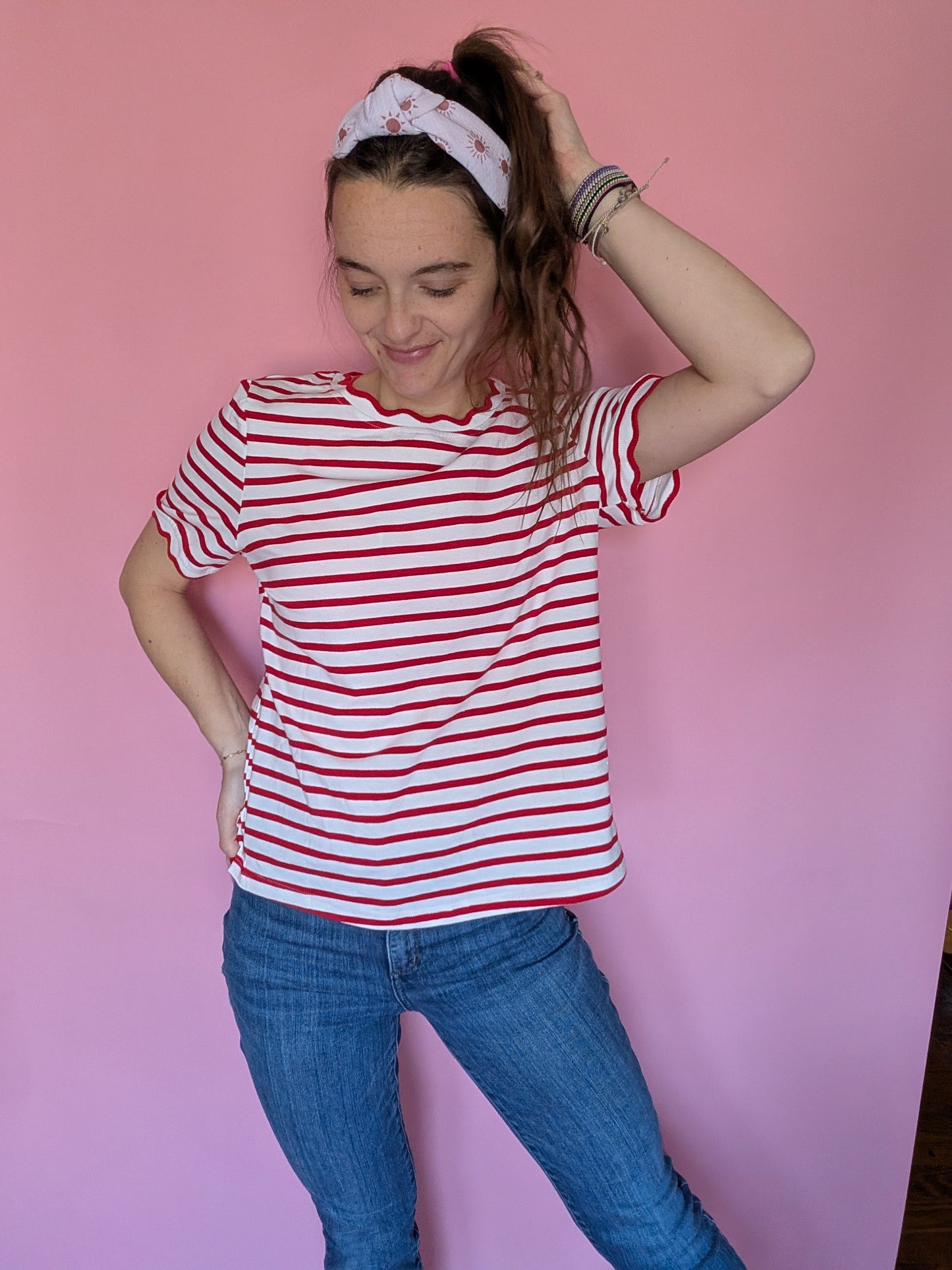 Cherry Scallop Striped Tee