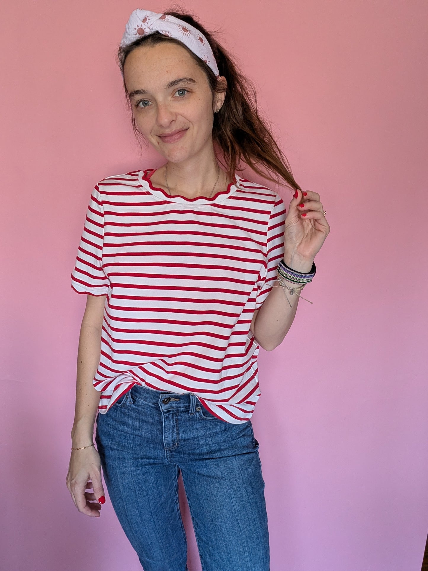 Cherry Scallop Striped Tee