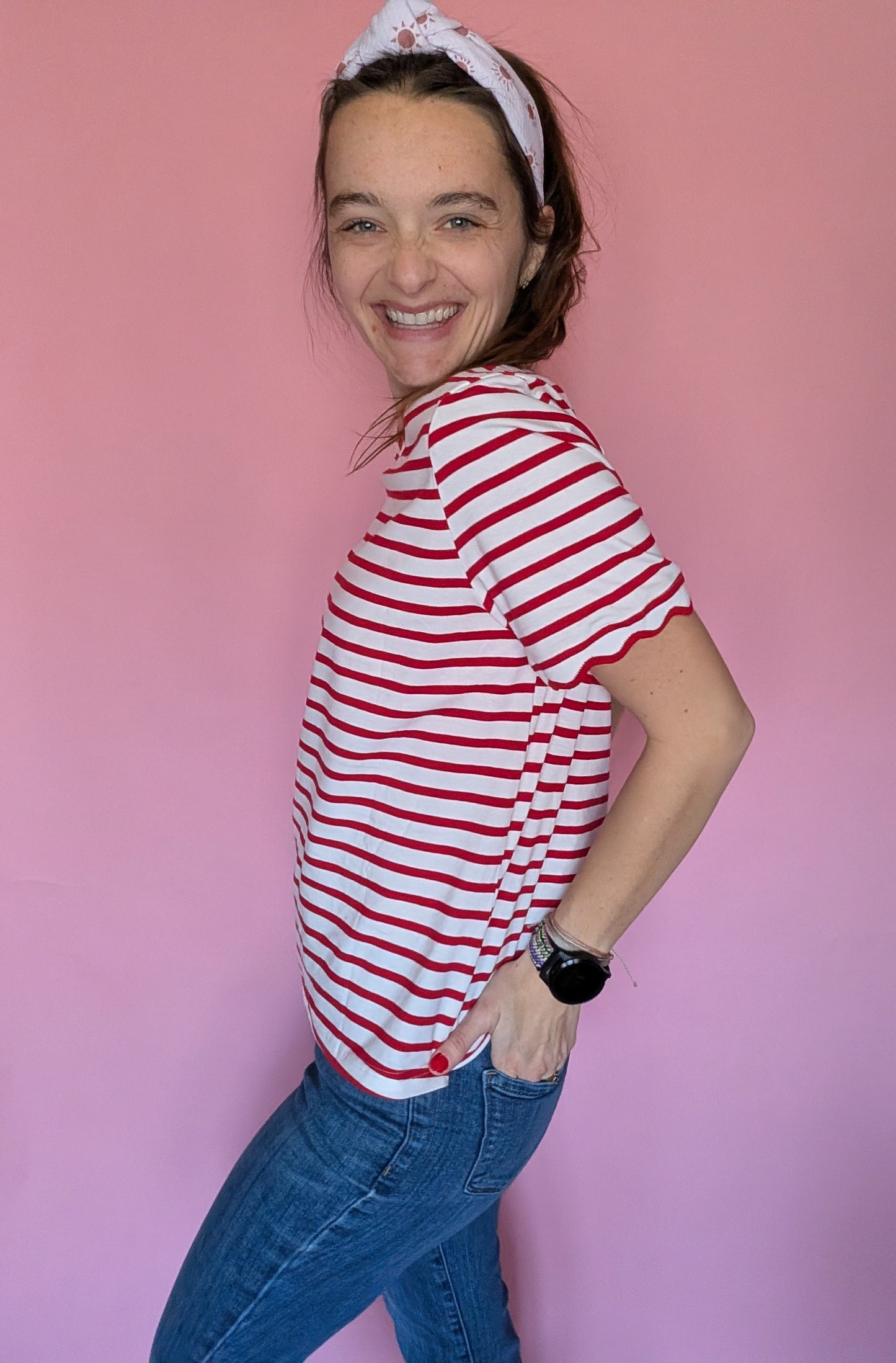 Cherry Scallop Striped Tee