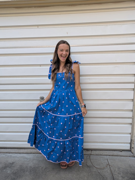 Blueberry Bubblegum Polka Dot Maxi Dress