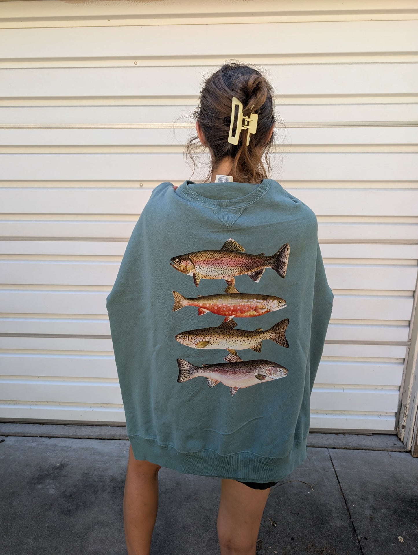 Vintage Trout Species Cypress Green Crewneck Sweatshirt