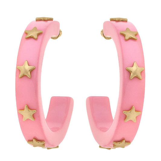 Pink Darla Star Resin Hoop Earrings