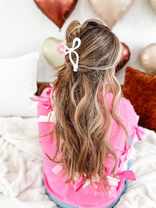 Pink & White Bow Clip