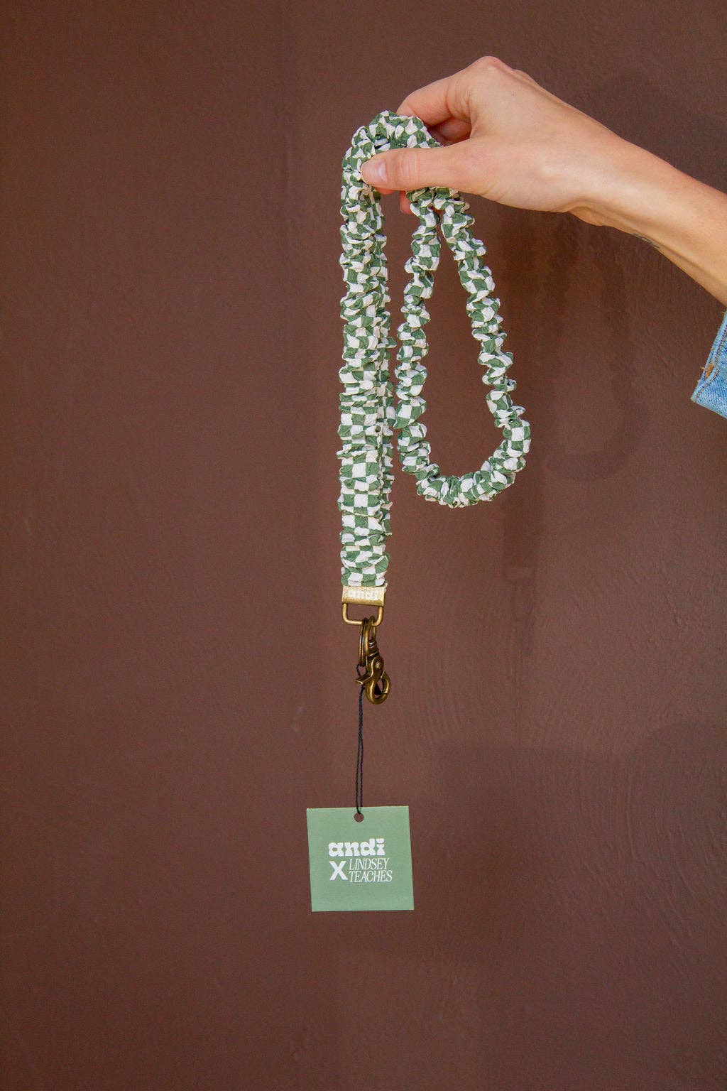 Earthy Green Checked Lanyard