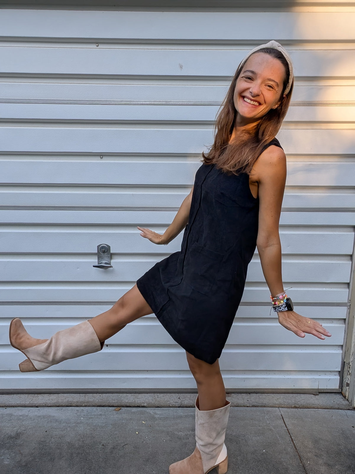 Corduroy Sleeveless Mini Dress With Patched Pockets