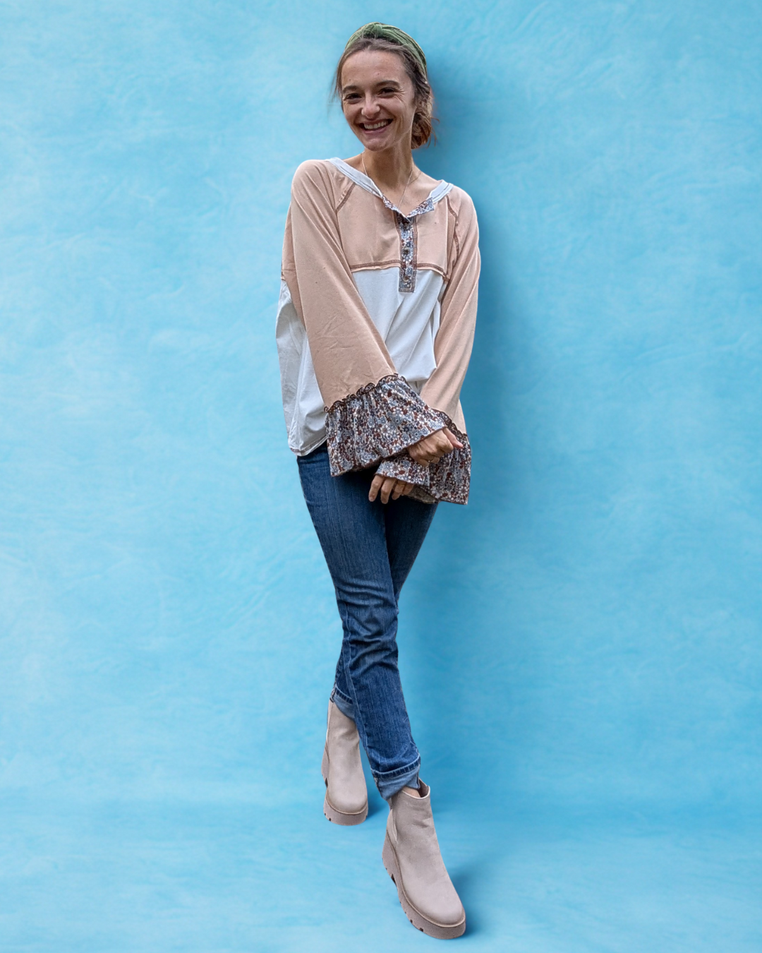 Honey Bloom Top - Taupe Off White