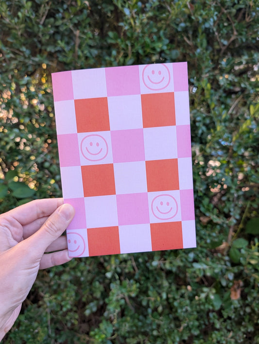 Retro Checkers & Smiles Greeting Card