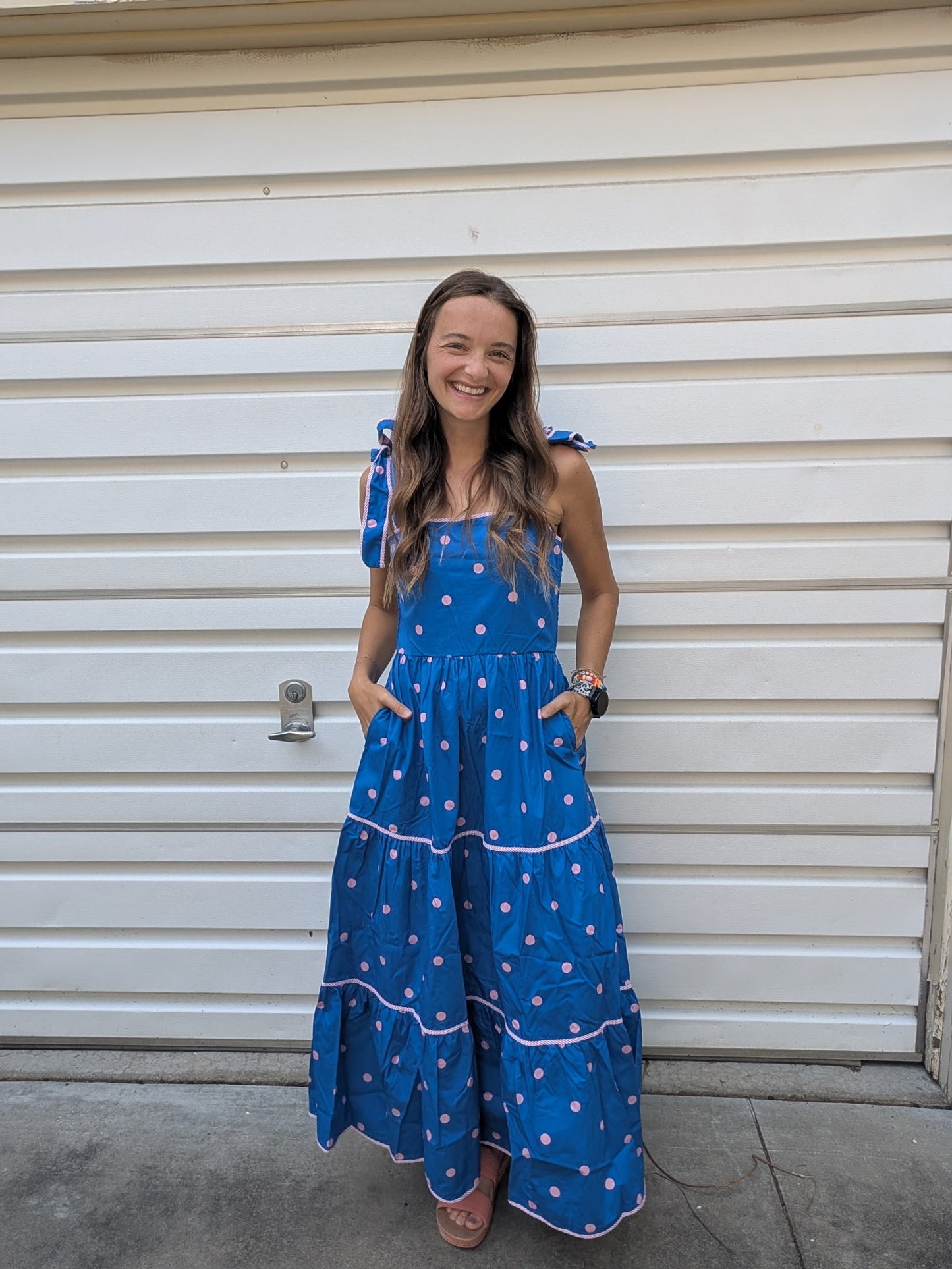 Blueberry Bubblegum Polka Dot Maxi Dress