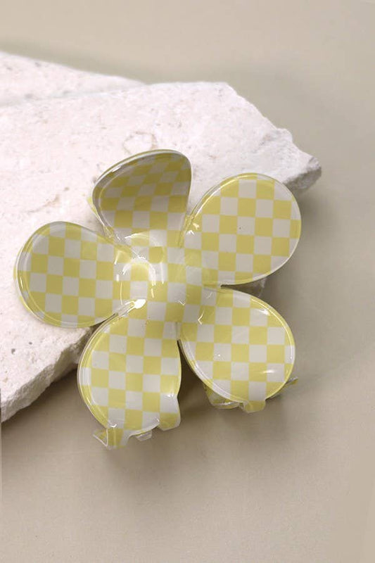 Yellow Checkered Flower Clip