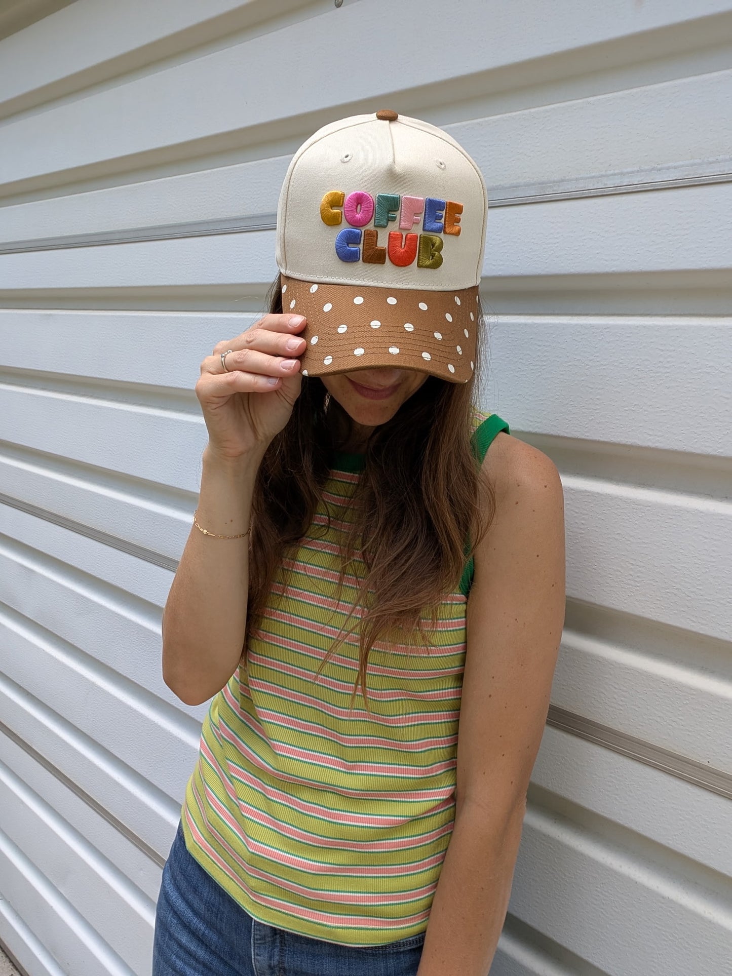Coffee Club Embroidered Polka Dot Trucker Hat