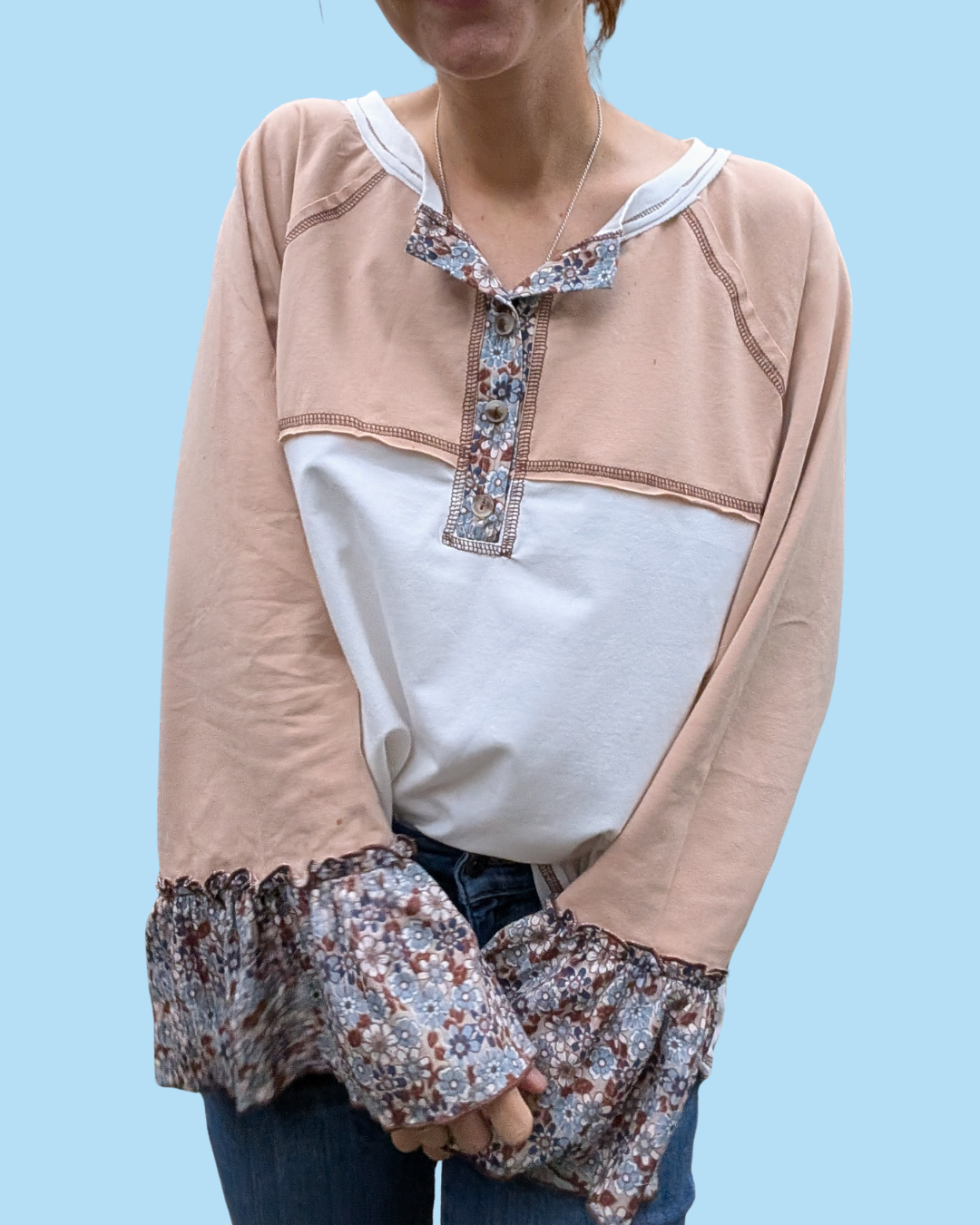 Honey Bloom Top - Taupe Off White