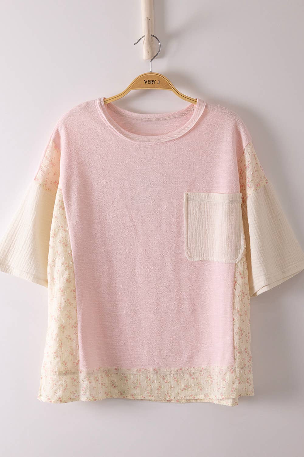Sunlit Petal Mixed Media Tee - PINK