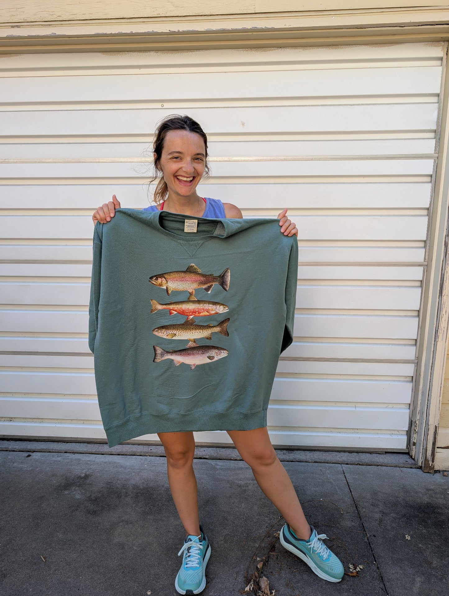 Vintage Trout Species Cypress Green Crewneck Sweatshirt