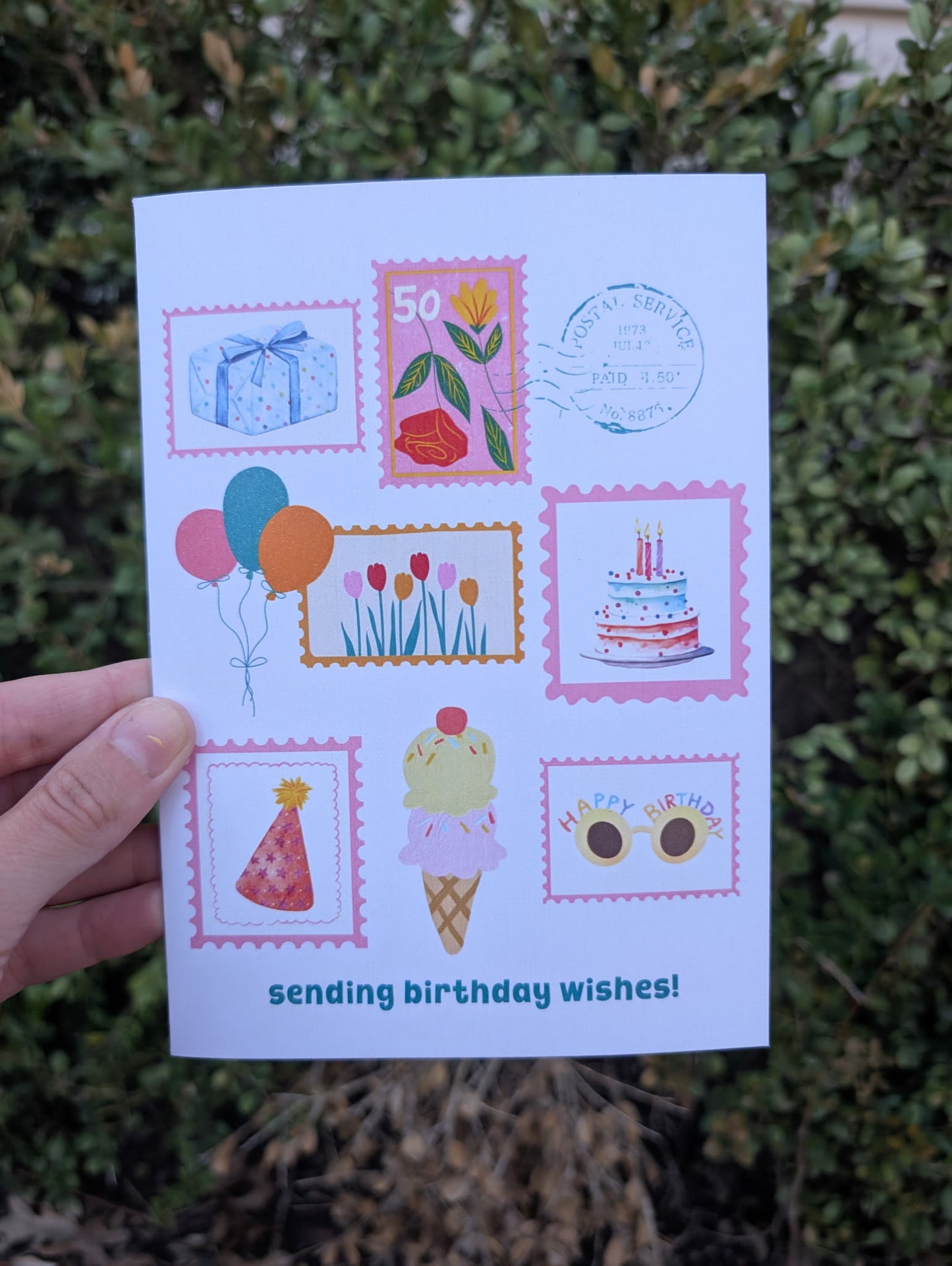 Birthday Wishes Stamp- Greeting Card