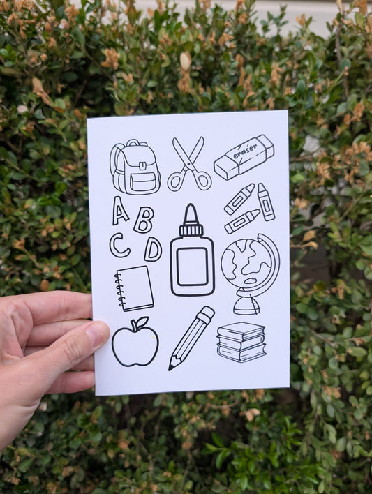 Color Your Own - School Supplies - Greeting Card