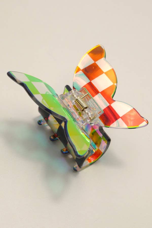 CHECKER BUTTERFLY HOLOGRAPHIC HAIR CLAW CLIP