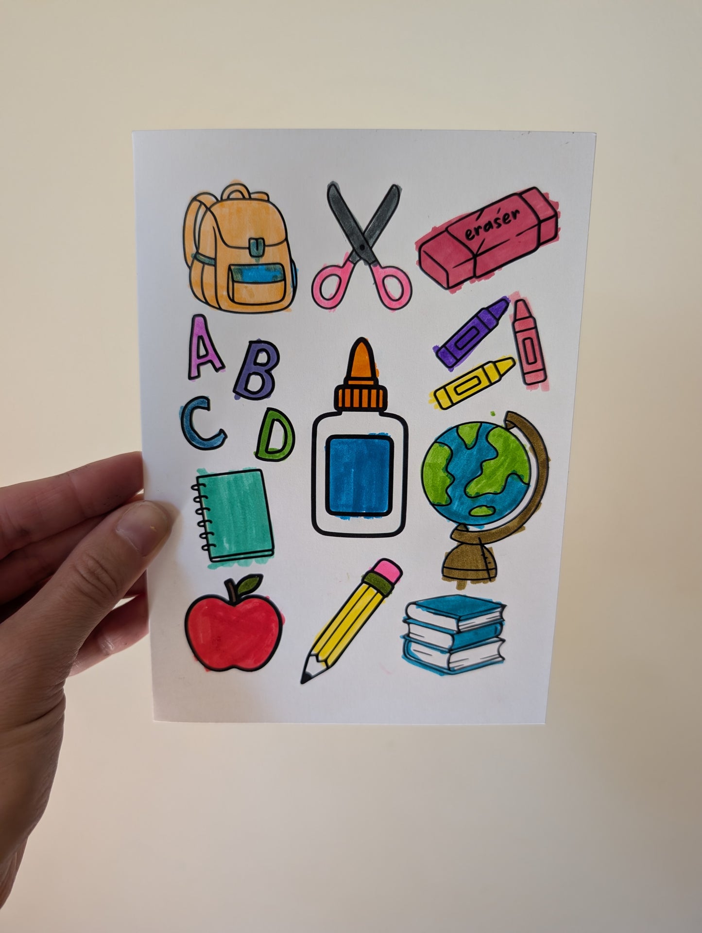 Color Your Own - School Supplies - Greeting Card
