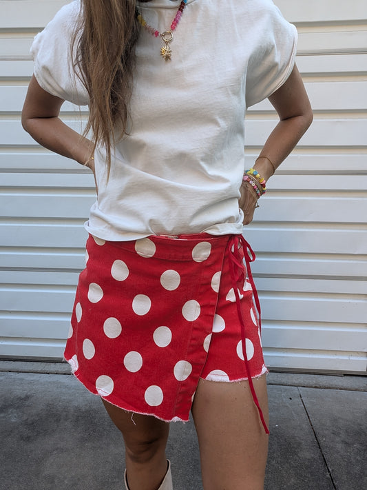 Cherry Red Polka Dot Wrap Skort