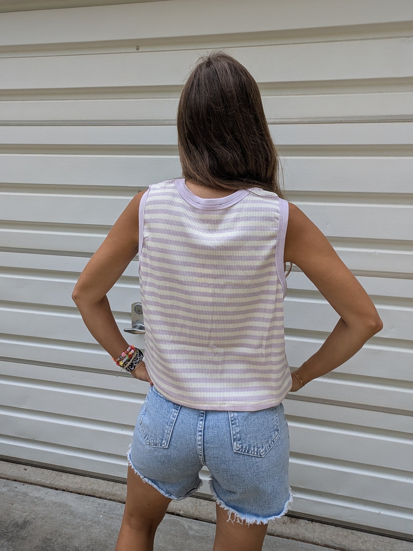 Lavender Fields Striped Ribbed Tank