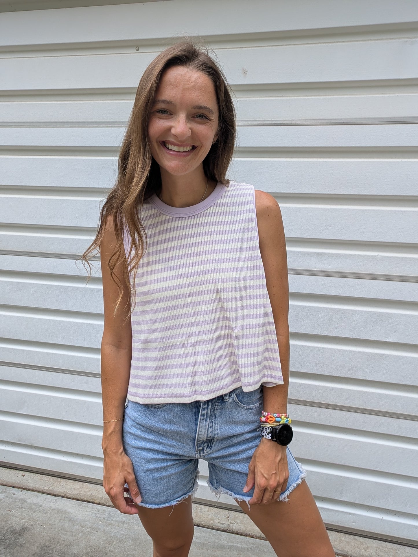 Lavender Fields Striped Ribbed Tank