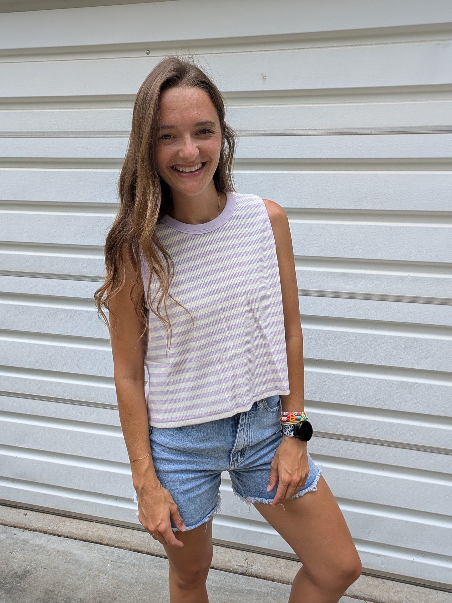 Lavender Fields Striped Ribbed Tank