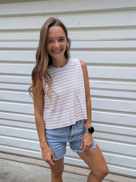 Lavender Fields Striped Ribbed Tank