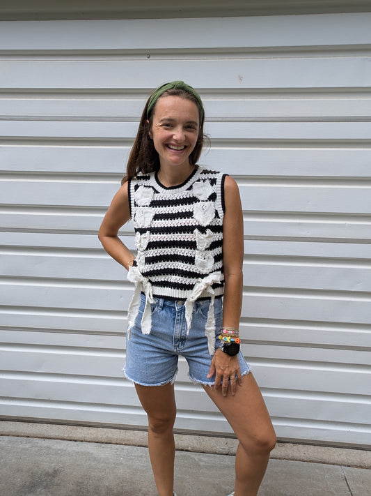 Monochrome Striped Bow Sweater Vest
