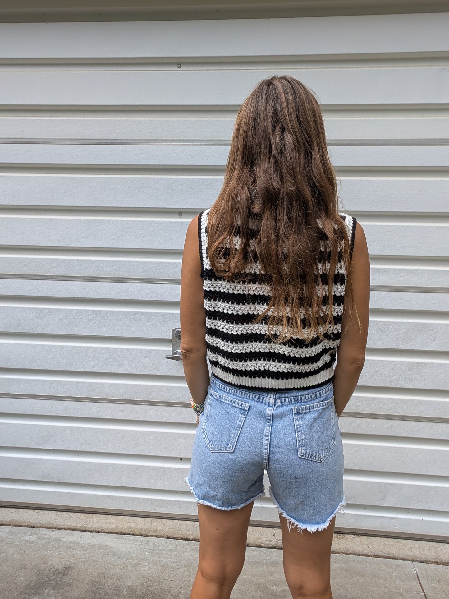 Monochrome Striped Bow Sweater Vest