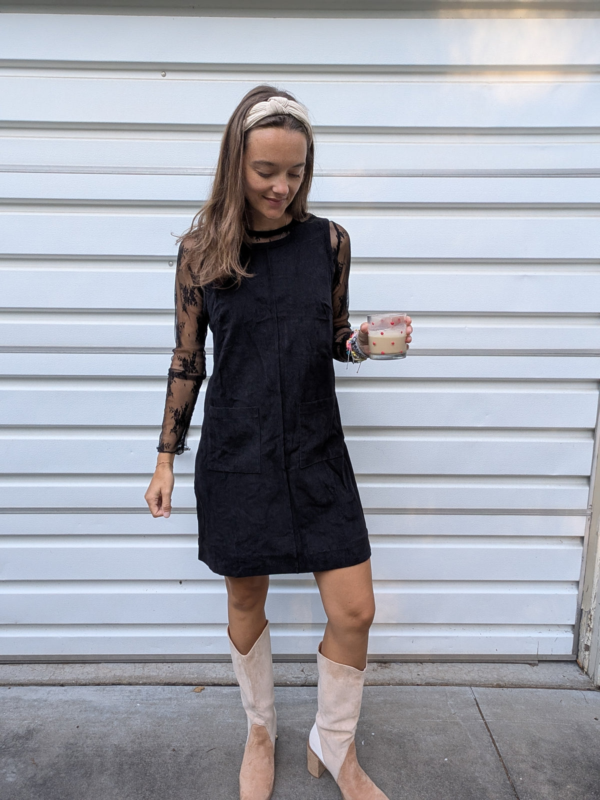 Corduroy Sleeveless Mini Dress With Patched Pockets