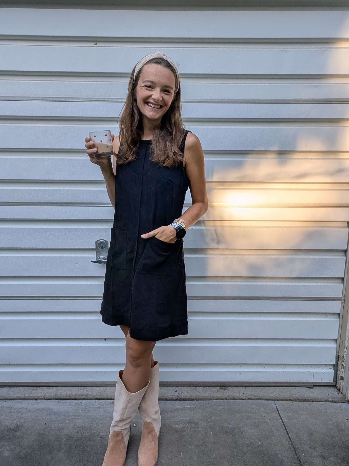 Corduroy Sleeveless Mini Dress With Patched Pockets