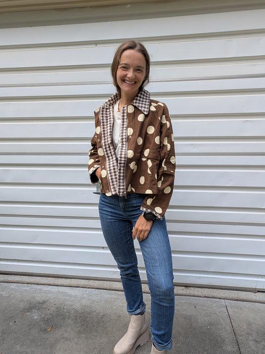 The Dot & Dash Mixed Print Jacket – Mocha & Cream