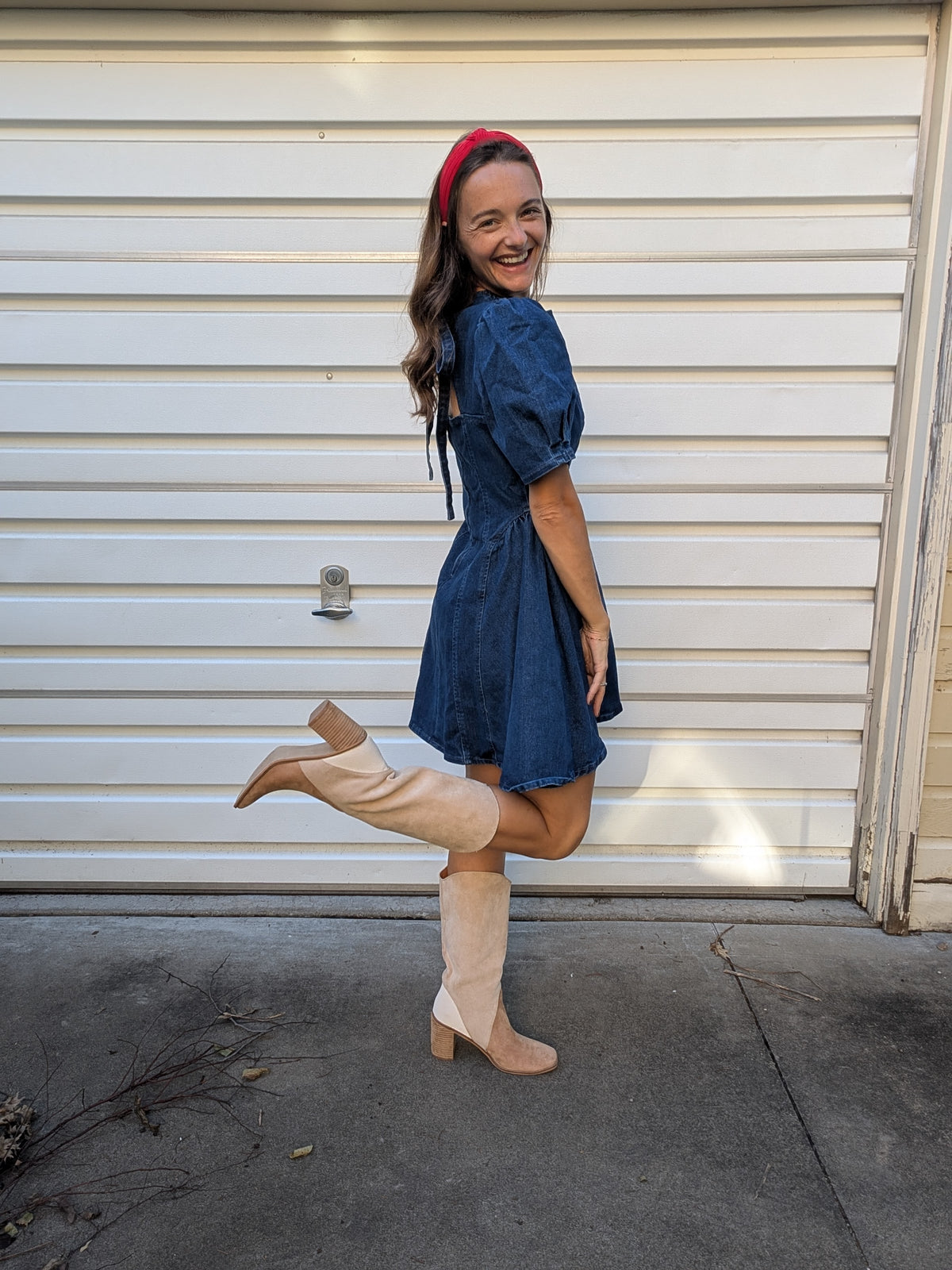 The Clara Puff-Sleeve Denim Mini Dress
